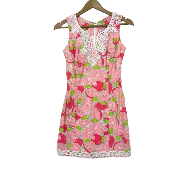 Lilly Pulitzer Vintage Rare Size 4 Pink Green Lacey Shift Dress Mini Preppy - Picture 1 of 5